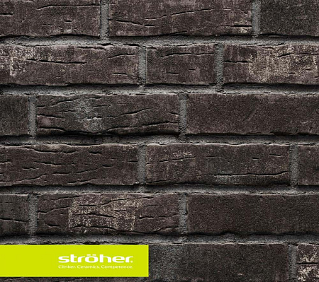 Клинкерная плитка Stroeher (Цвет Черный) Ручной формовки platinschwarz 7370(376) 240х71х14 мм